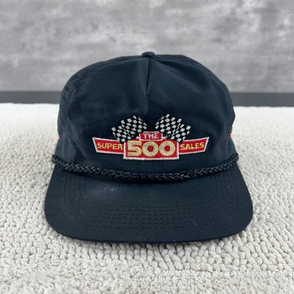 Vintage Super Sales 500 Strap Back Trucker Rope Hat OSFA Nascar Racing Black - Picture 1 of 10